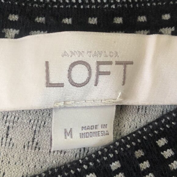 Ann Taylor LOFT Knit Dress Womens Size Medium Stretch Black Tan 3/4 Sleeve - Picture 4 of 9